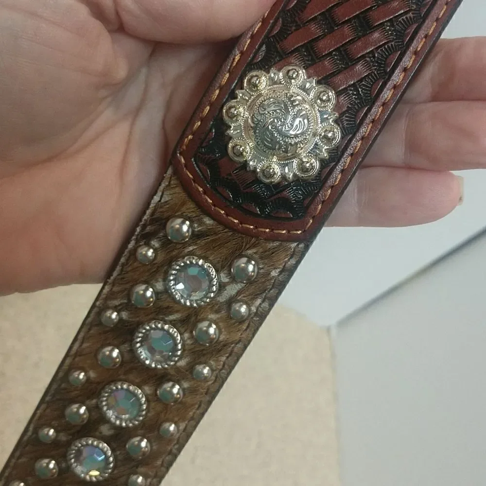 Hand Tooled Studded Leather Belt